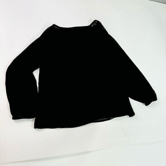 Talbots Top Womens Large Black Solid Long-Sleeve Boat Neck Drawstring Blouse NWT - Picture 7 of 10